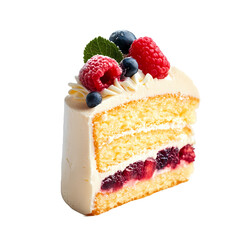 Cake Slice with Fruit Garnish on transparent background, Generative Ai