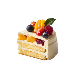 Cake Slice with Fruit Garnish on transparent background, Generative Ai
