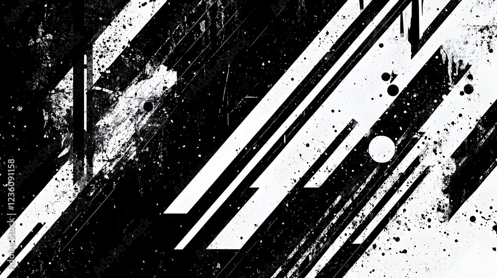 Aufkleber A striking abstract geometric composition featuring dynamic overlapping diagonal lines splashes and contrasting monochrome tones creating a sense of kinetic energy momentum and visual intrigue