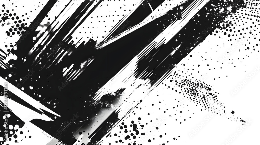 Poster a striking abstract image featuring a dynamic monochrome explosion with powerful fluid movements dra