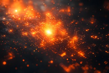 Fototapeta premium Futuristic Digital Cityscape with Glowing Orange Network Connectivity Concept