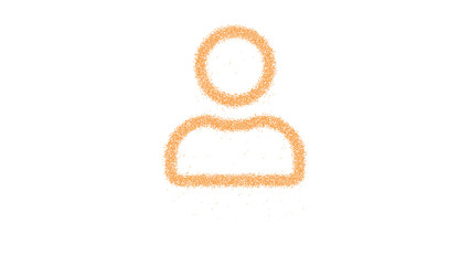 Icon user is made of yellow grains of sand. Some grains of sand fall down. Transparent background. Black