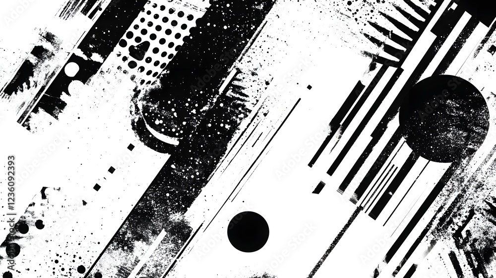 Leinwandbilder A striking abstract monochrome composition featuring dynamic geometric shapes textural elements and a sense of movement and energy
