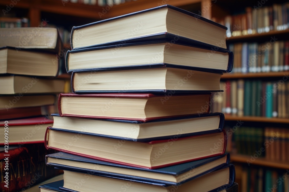 Poster a stack of books sitting on a table