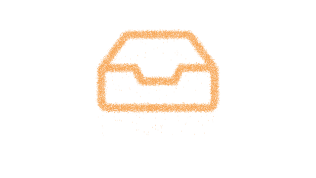 Icon inbox is made of yellow grains of sand. Some grains of sand fall down. Transparent background. Black