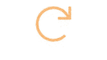 Icon redo is made of yellow grains of sand. Some grains of sand fall down. Transparent background. Black