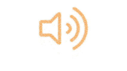 Icon volume up is made of yellow grains of sand. Some grains of sand fall down. Transparent background. Black