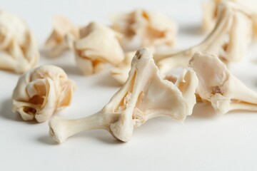 A collection of bones on a clean white surface