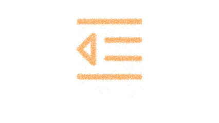 Icon outdent is made of yellow grains of sand. Some grains of sand fall down. Transparent background. Black