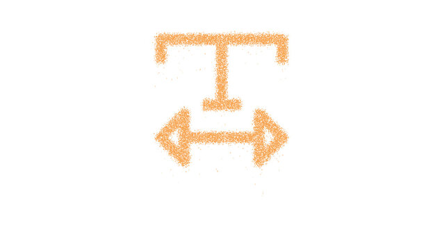 Icon text width is made of yellow grains of sand. Some grains of sand fall down. Transparent background. Black