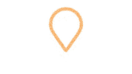 Icon map marker is made of yellow grains of sand. Some grains of sand fall down. Transparent background. Black