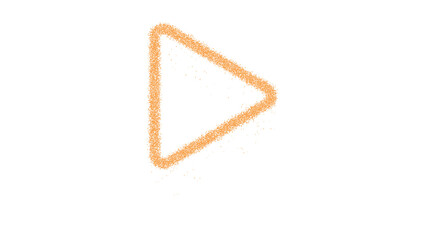 Icon play is made of yellow grains of sand. Some grains of sand fall down. Transparent background. Black
