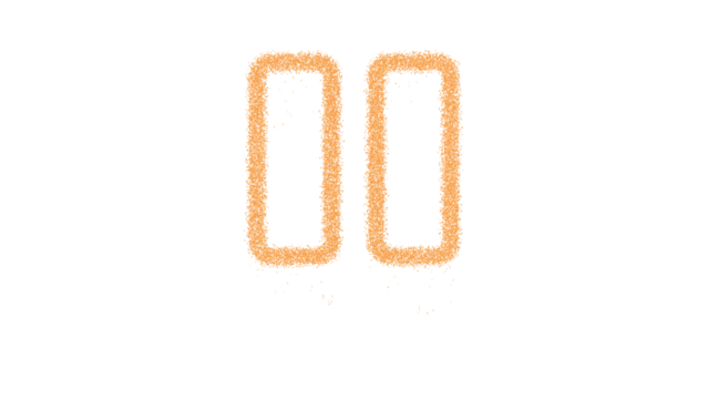 Icon pause is made of yellow grains of sand. Some grains of sand fall down. Transparent background. Black