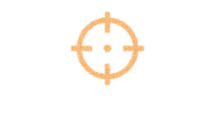 Icon crosshairs is made of yellow grains of sand. Some grains of sand fall down. Transparent background. Black