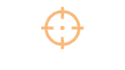 Icon crosshairs is made of yellow grains of sand. Some grains of sand fall down. Transparent background. Black