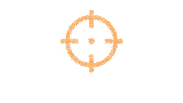 Icon crosshairs is made of yellow grains of sand. Some grains of sand fall down. Transparent background. Black