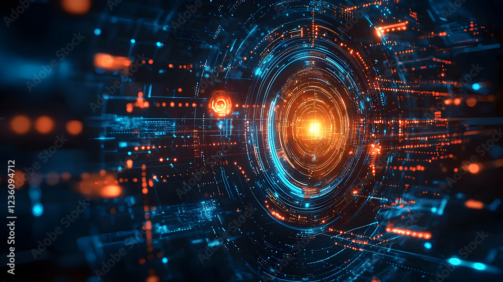 Wall mural abstract digital vortex with glowing particles and futuristic technology elements