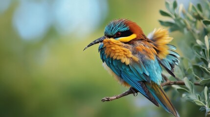 Obraz premium Vibrant European Bee Eater Perched on Branch