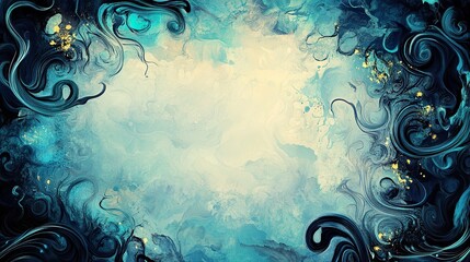 The wall background is decorated with a blue-beige glow of fantastic graphics.