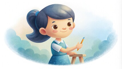 Charming watercolor illustration of a young child painting on a canvas,  AI generated