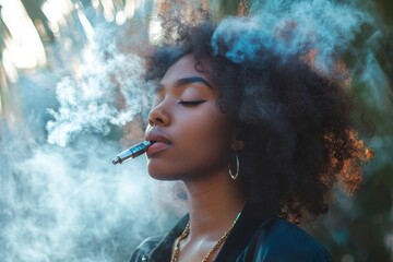 Obraz premium Woman Holding Vape And Tobacco Cigarettes, 