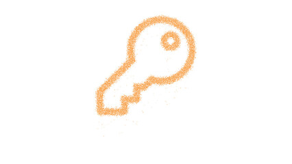 Icon key is made of yellow grains of sand. Some grains of sand fall down. Transparent background. Black