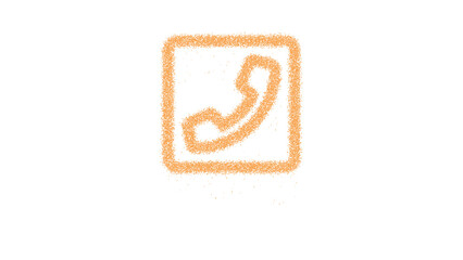 Icon phone square is made of yellow grains of sand. Some grains of sand fall down. Transparent background. Black