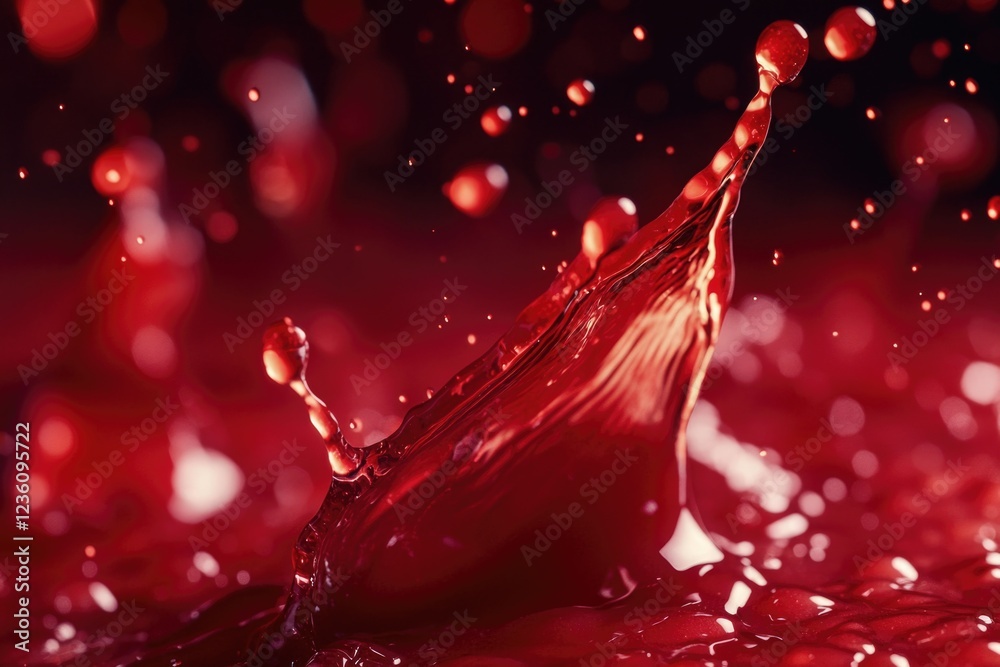 Poster a splash of red liquid on a red surface, ideal for use in medical or science illustrations