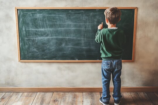 Young Student in Front of a Blackboard