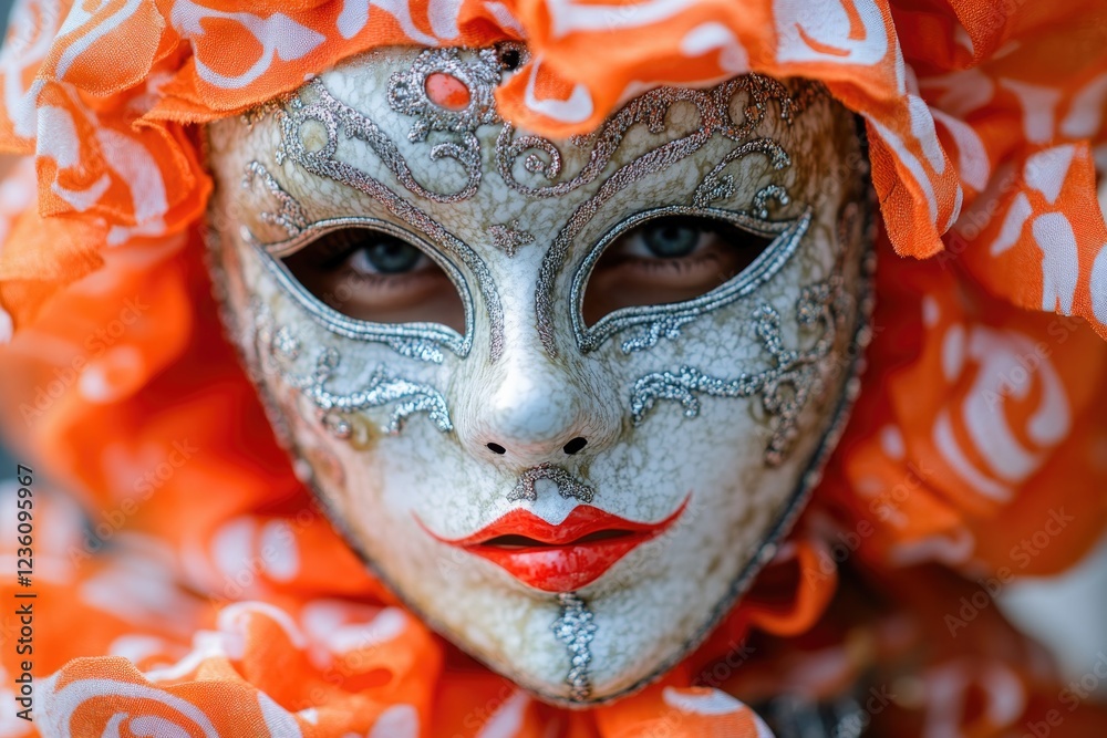 Poster a close-up view of someone's face covered with a mask, great for hiding identities or adding mystery