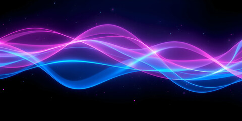 Futuristic Glowing Blue and Pink Light Waves on Dark Background