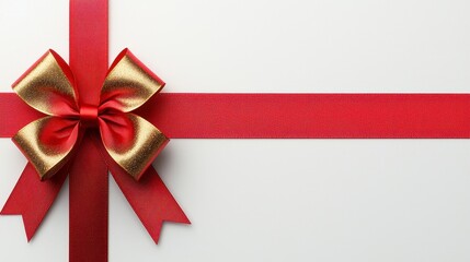 Red and Gold Ribbon Bow on White Background