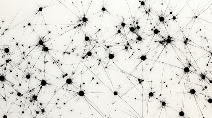  A series of black dots connected by thin white lines form a web-like structure on a soft light gray background, creating a minimalist yet dynamic abstract composition that suggests networks 