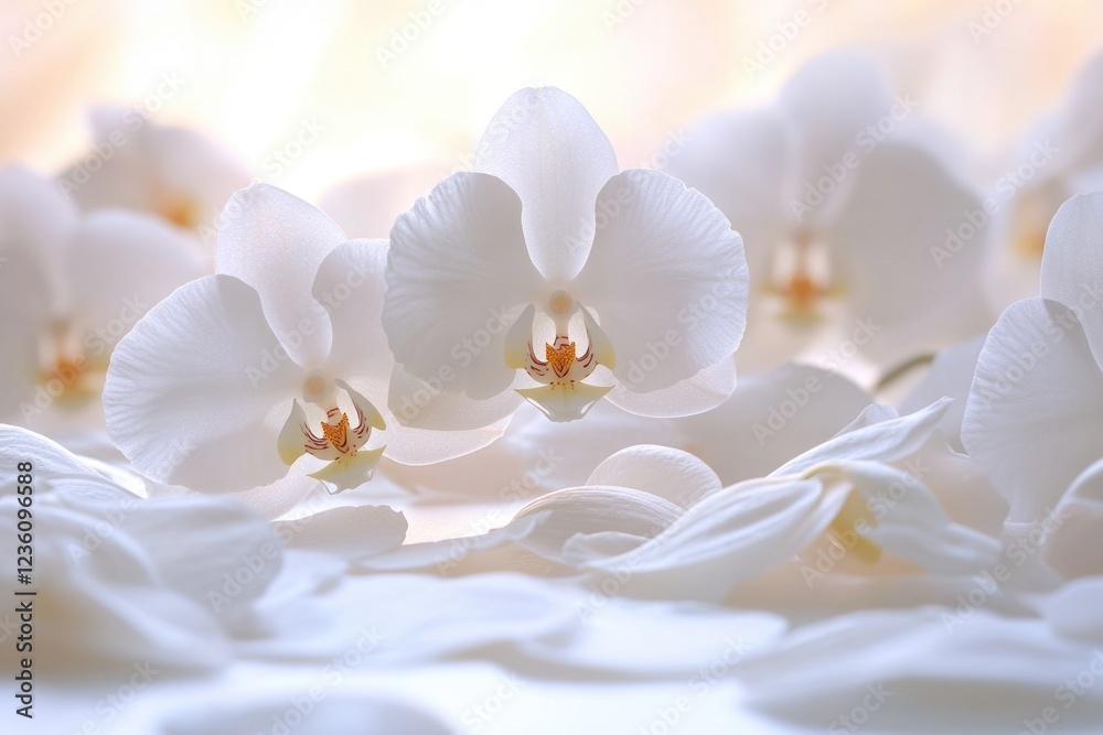 Aufkleber A detailed view of a bouquet of pure white blooms, suitable for use in editorial or commercial contexts where simplicity and elegance are key