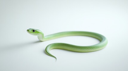 Obraz premium Green Snake on White Background in Natural Pose and Calm Position
