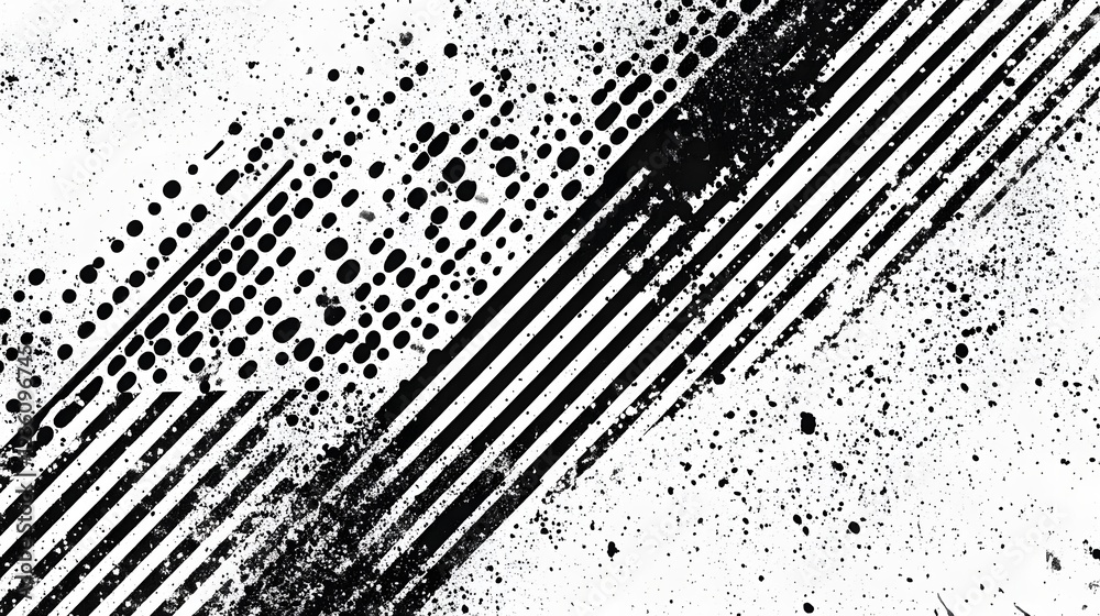 Poster A visually striking abstract background with a dynamic pattern of contrasting black and white geometric shapes including dots lines and stripes creating a bold minimalist and futuristic aesthetic