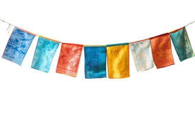 The Spiritual Significance of the Traditional Lhosar Tibetan Prayer Flag Isolated On Transparent Background.