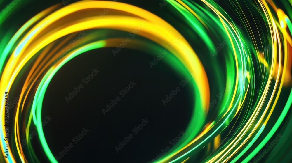 Poster a detailed view of green and yellow light sources, ideal for use in abstract or futuristic designs
