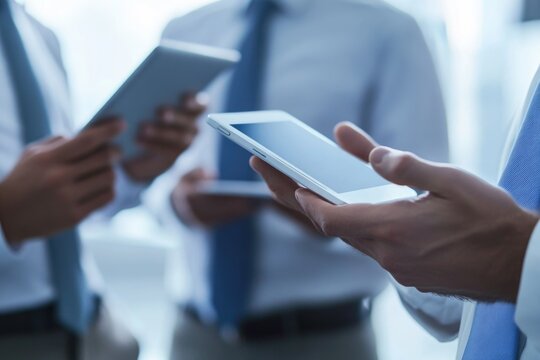 Group of business professionals using their cellphones in a meeting or conference setting - Powered by Adobe