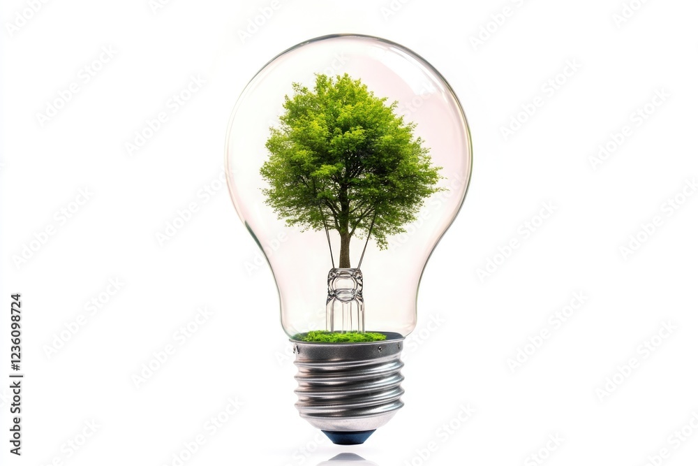 Poster a unique lighting fixture featuring a small tree within a glass light bulb