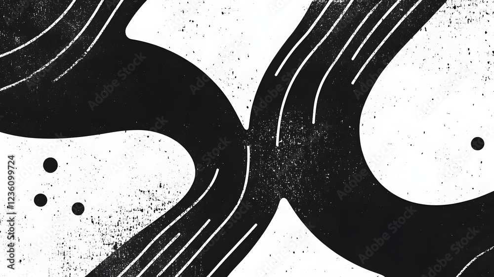 Poster Abstract black and white background with dynamic swirling shapes flowing lines and smooth gradients creating a modern minimalistic and visually striking composition  The image has a sense of movement