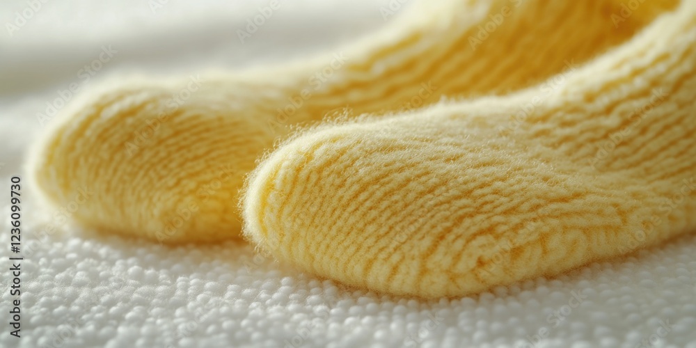 Poster a detailed view of bright yellow socks with a subtle texture and stitching