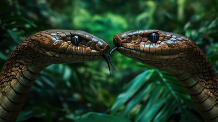 Fototapeta premium Close Encounter of Two Snakes in Lush Green Environment