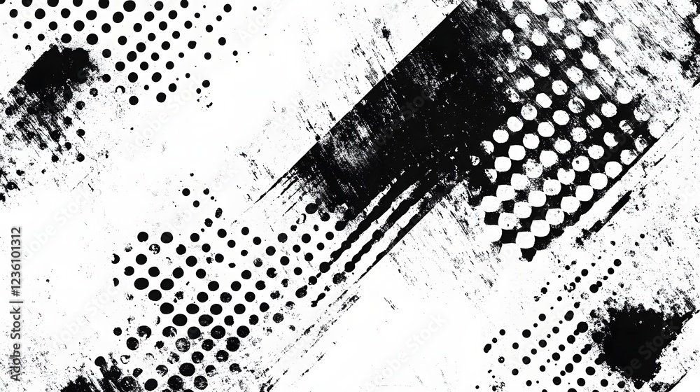 Poster Abstract Black and White Grunge Dot Pattern Texture Backdrop with Splash and Splatter Effects  Edgy Grungy and Experimental Digital Art Graphic Design