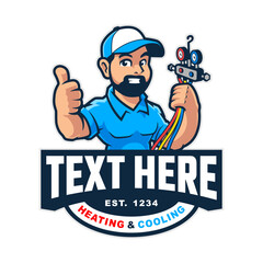 HVAC SERVICE CARTOON CHARACTER MASCOT LOGO