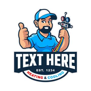 HVAC SERVICE CARTOON CHARACTER MASCOT LOGO