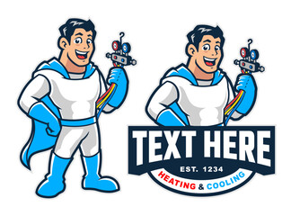 mascot cartoon character super hero heating cooling and home care services