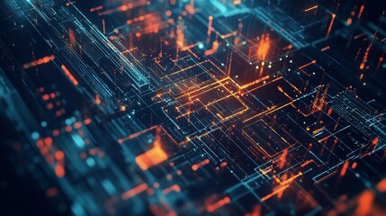 Abstract digital network with interconnected lines and glowing nodes showing a tech world concept