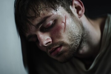 Obraz premium A close-up shot of a person with their eyes shut, focused on the moment