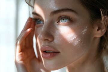 A close-up shot of a woman's face, soaking in the warmth of the sun